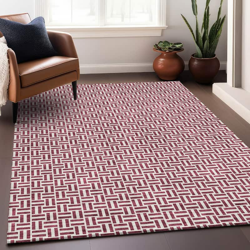 Premium Washable Super Soft Modern Geo Mayfield Rug - Burgundy - 8' x 10'