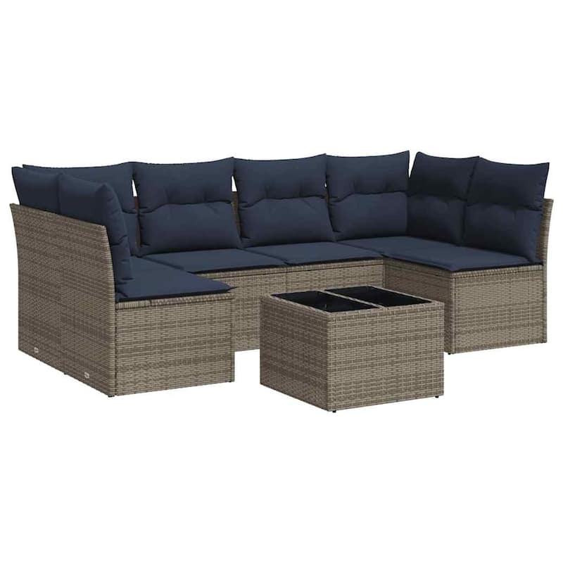 vidaXL 6/7 Piece Patio Sofa Set with Cushions Black/Brown/Gray Poly Rattan - 24.4 x 24.4 x 27.2