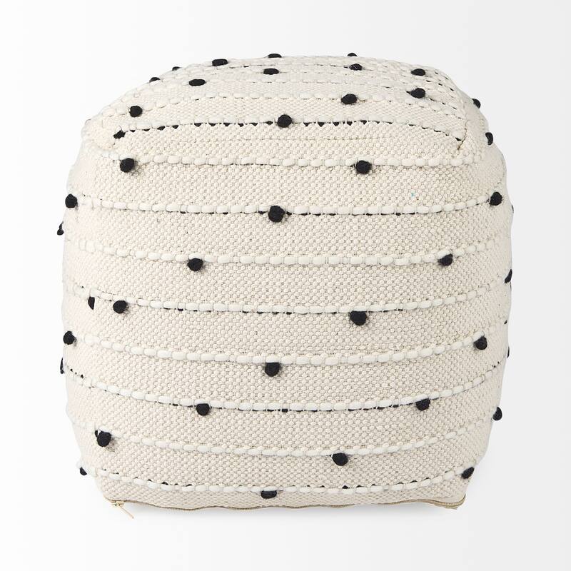Mercana "Amaira" Cream / Black / White Patterned Wool & Cotton Square Pouf