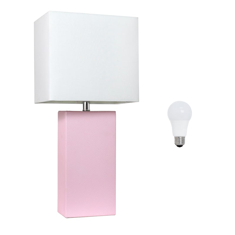 Leather Table Lamp with White Fabric Shade