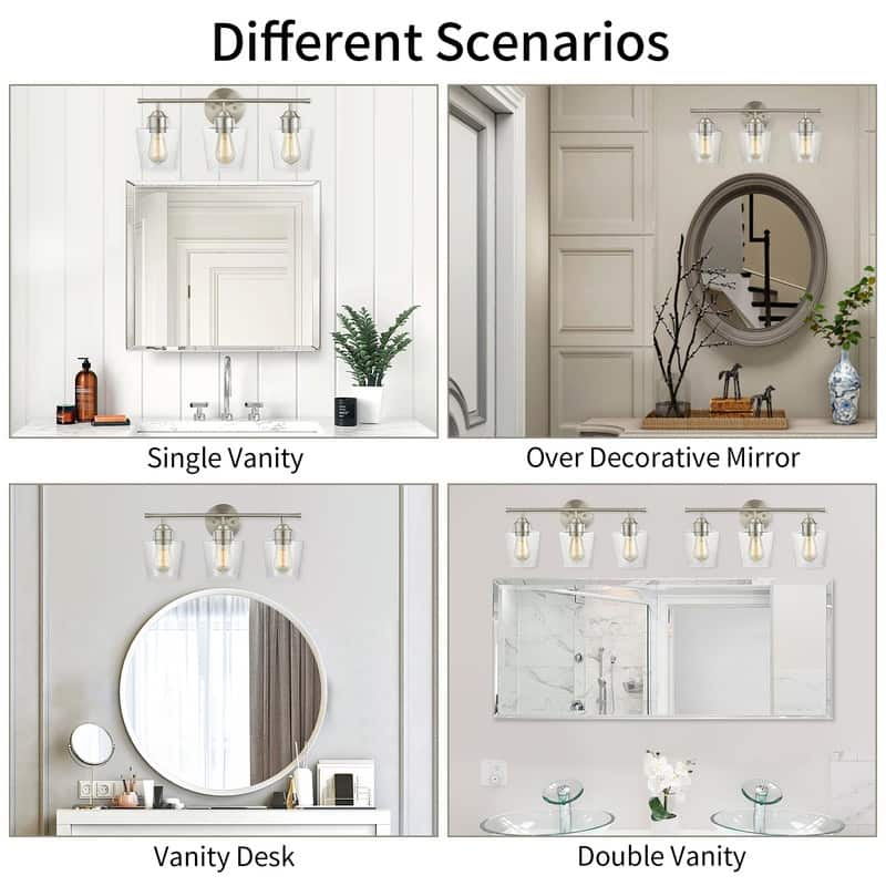 KAWOTI 3-Light Dimmable Bathroom Vanity Light with Glass Shade - L22" x W7" x H10.5"