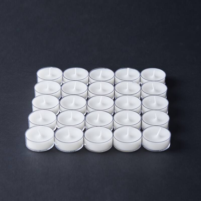 25 Clear Cup Tealight Candles - Everyday White Wax, 3 Hour Burn Time, Perfect for Candle Holders and Votive Displays