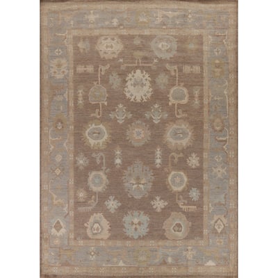 Hand Knotted Oriental 100% Wool Carpet Transitional All-Over Brown Oushak Area Rug - 11' 10'' X 9' 0''