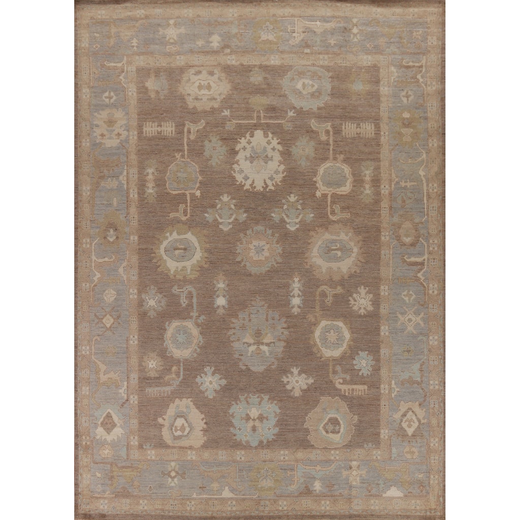 Hand Knotted Oriental 100% Wool Carpet Transitional All-Over Brown Oushak Area Rug - 11' 10'' X 9' 0''