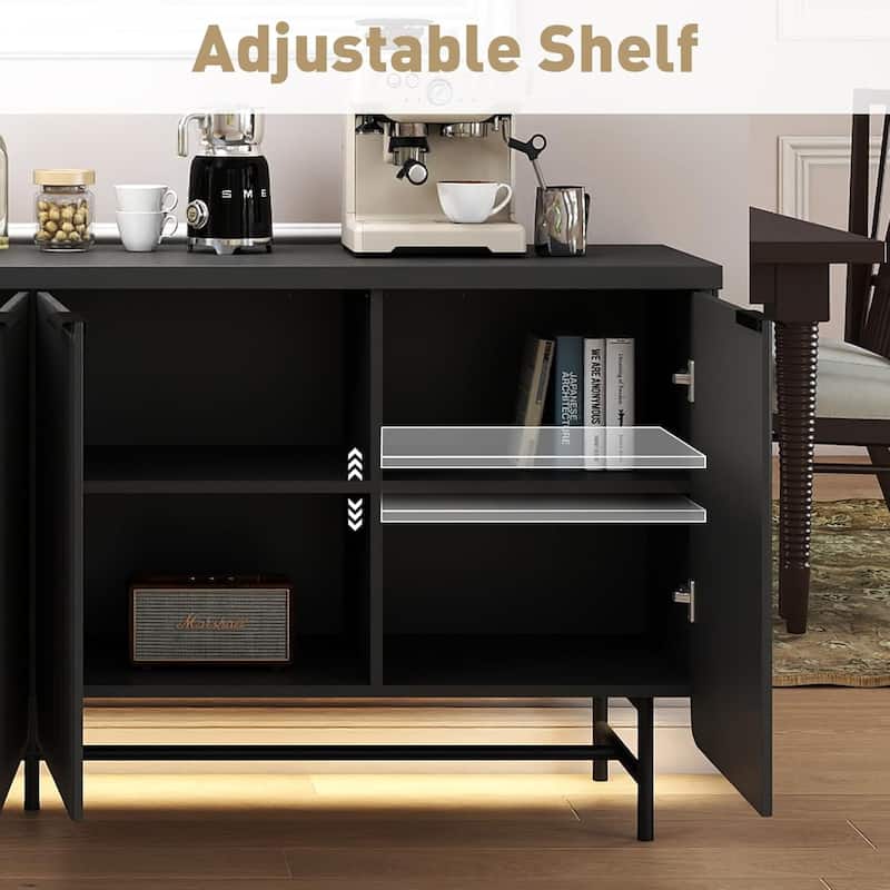 68" Mid Century Fluted TV Console Table Sideboard Cabinet with Cabinets Storage - 68inch