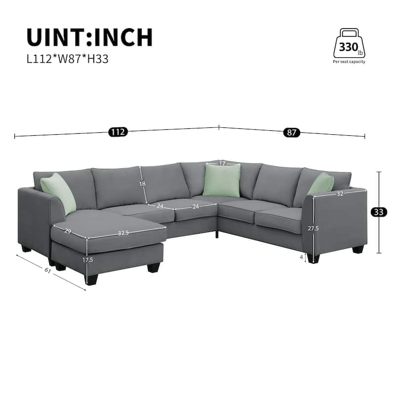 112" Modular L-Shape Sectional Sofa with Ottoman