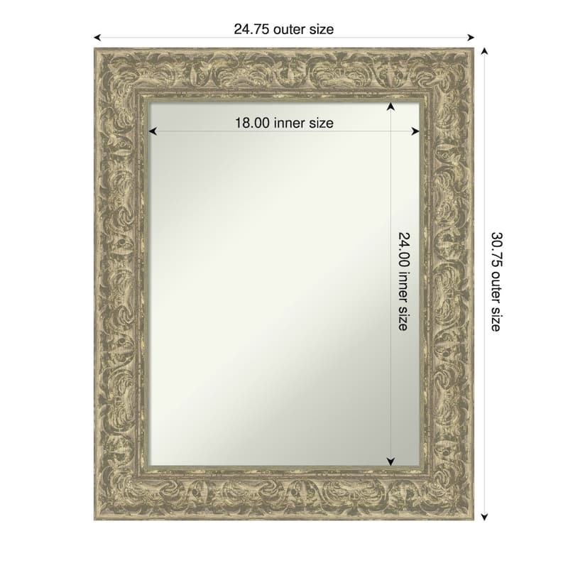 Luxe Non-Beveled Framed Bathroom Vanity Wall Mirror - 25 x 31 in - Luxe Antique Silver