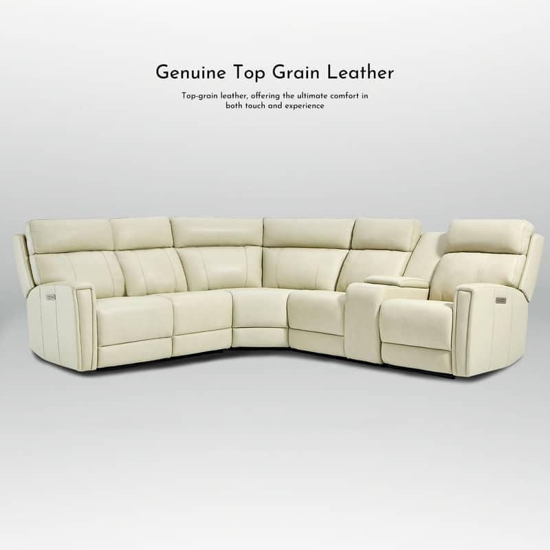 116" W L-Shaped Genuine Leather Power Reclining Sectional Sofa with Console, Ajustable Headrest, USB PortS, 1 Power Armlesschair