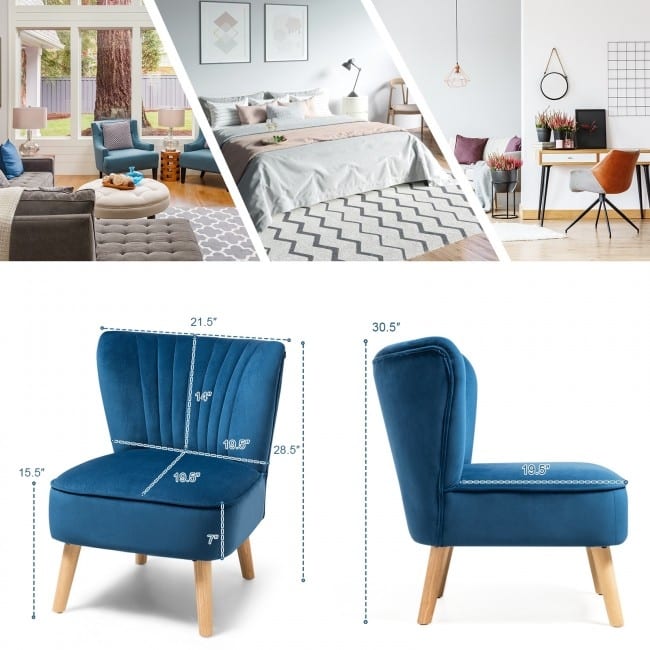 Armless Accent Chair Modern Velvet Leisure Chair - 21.5" x 27" x 28.5" (L x W x H)