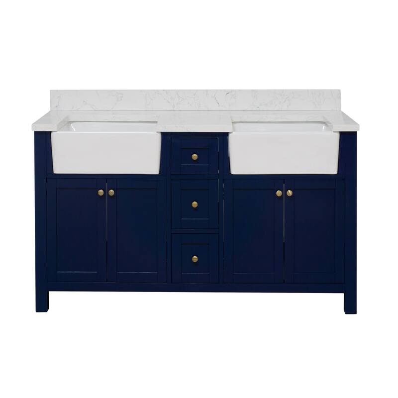 KitchenBathCollection Yorkshire 60" Double Farmhouse Vanity with Engineered Marble Top