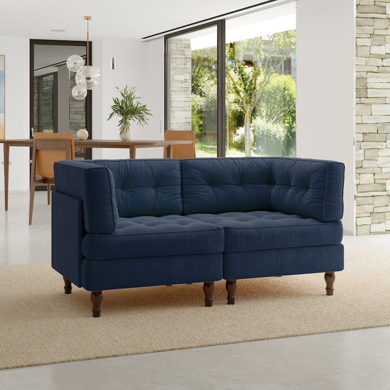 Oversized Sofa Corduroy Tufted Modular Sectional Set - Navy-2 peice - Symmetrical