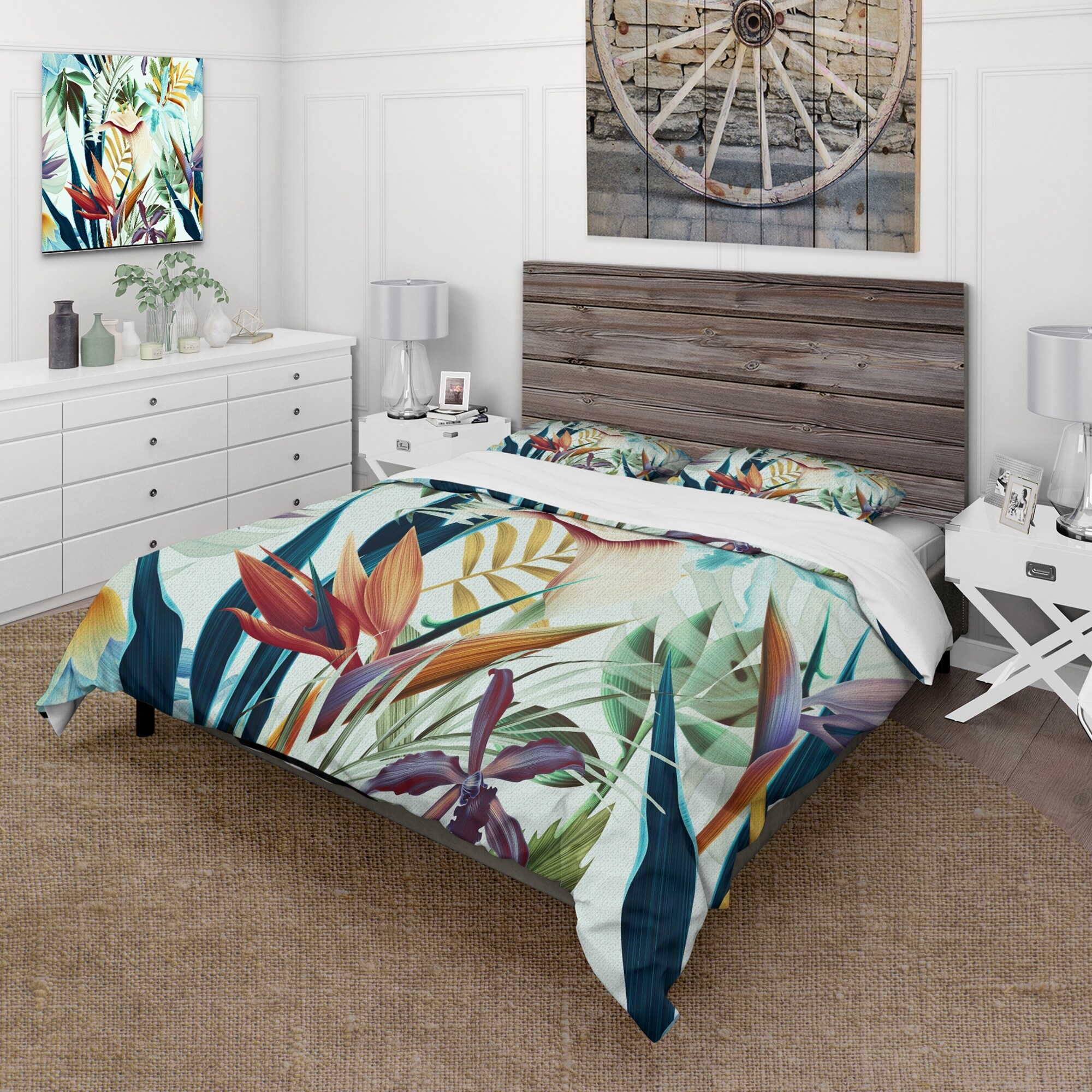 Designart Tropical VIntage Flowers I Tropical Duvet Cover Comforter Set