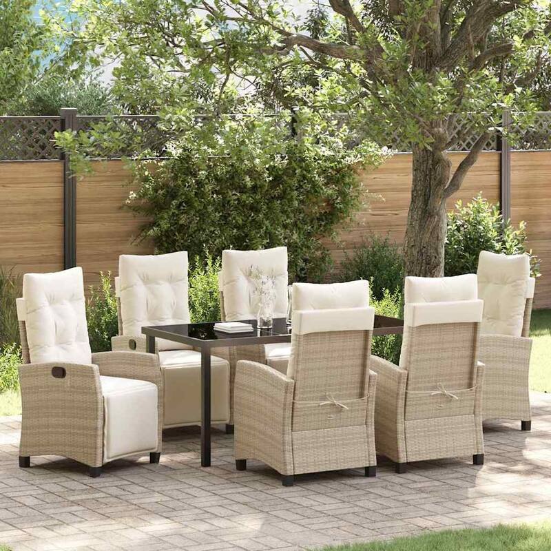 vidaXL Garden Dining Set with Cushion Poly Rattan - Beige-22.44x25.98"x43.31"