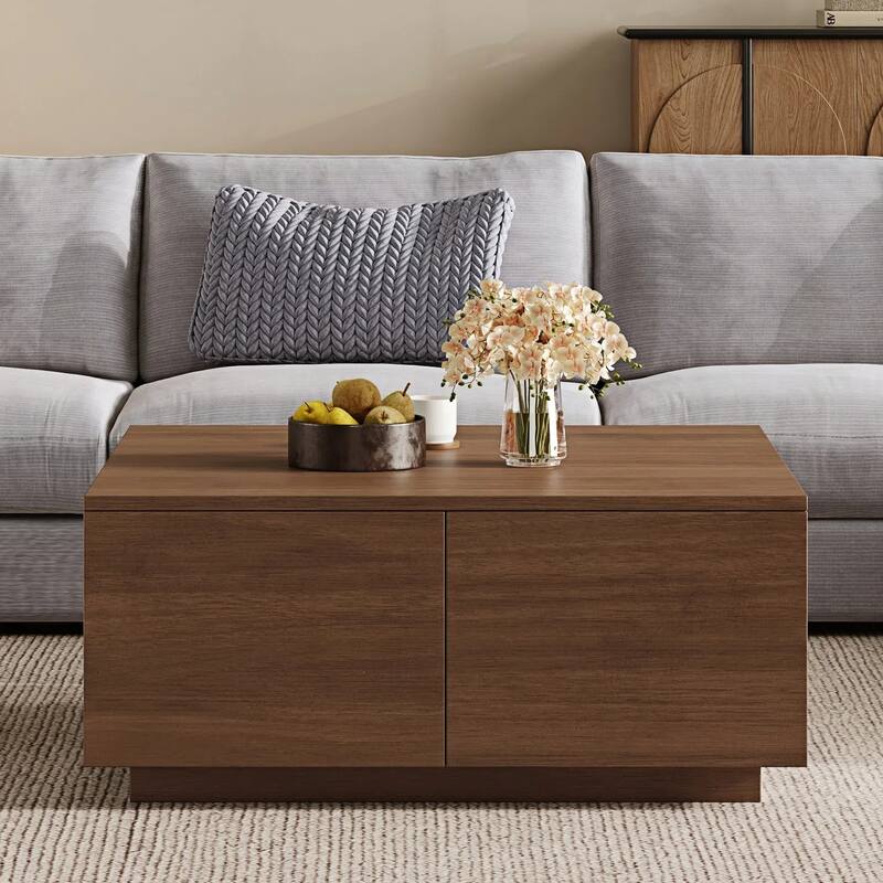 Roomfitters Square Coffee Table, Modern Wood Center Table with 4 Storage Compartments for Living Room