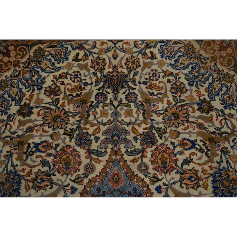 Hand Knotted Oriental 100% Wool Carpet Traditional Floral Beige & Ivories Kashan Area Rug - 10' 5'' X 6' 8''
