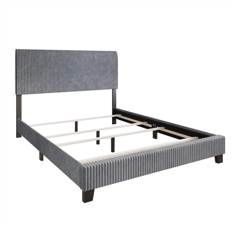 CraftPorch Corduroy 4-pieces Mid-Century Modern Grey Bed with Dark Grey Furniture Bedroom Set