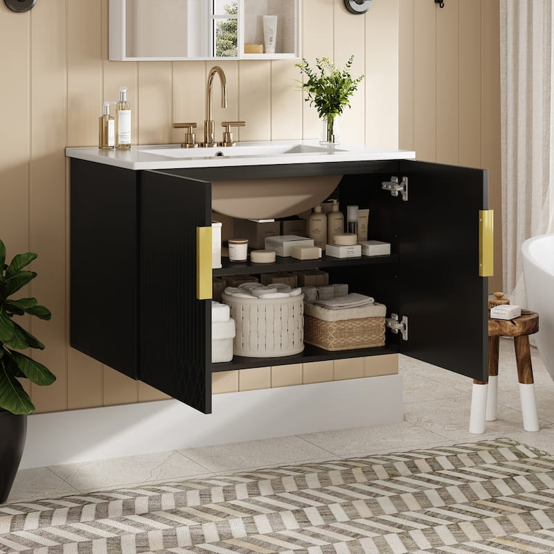 30" Classic Vintage Vanity Set – Ceramic 3-Hole Sink with 2 Soft-Close Cabinet Doors‌