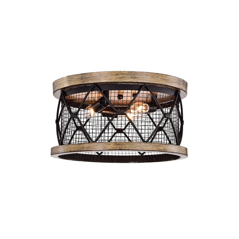 Julie Matte Black 3-Light Metal Drum Shade Flush Mount with Diamond Pattern and Geometric Design