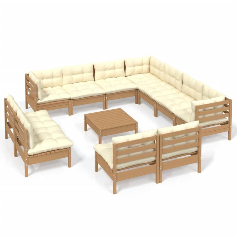 vidaXL Solid Pinewood Patio Lounge Set 12 Piece with Cushions Multi Colors