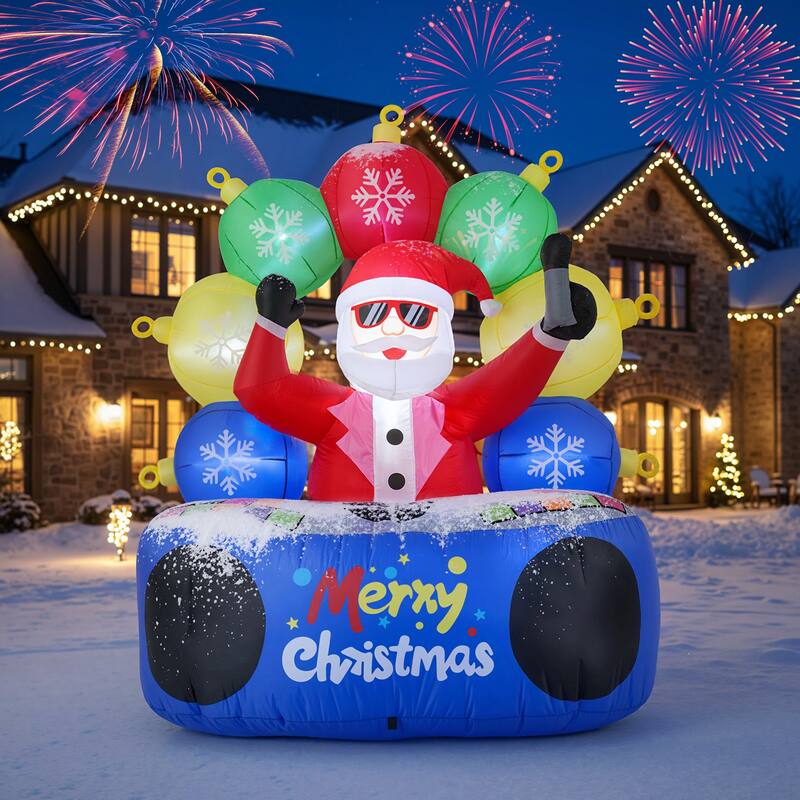 Gymax 6Ft Inflatable DJ Santa Blow up Christmas Party Santa Claus