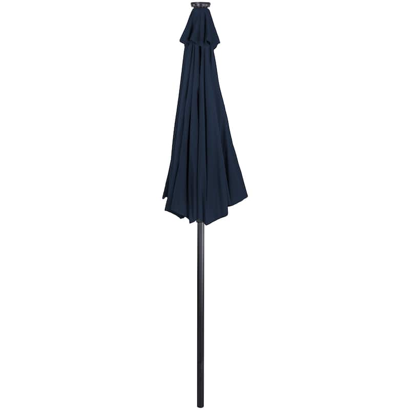 9Ft Solar Lighted Patio Market Umbrella Hand Crank Tilt Navy Blue