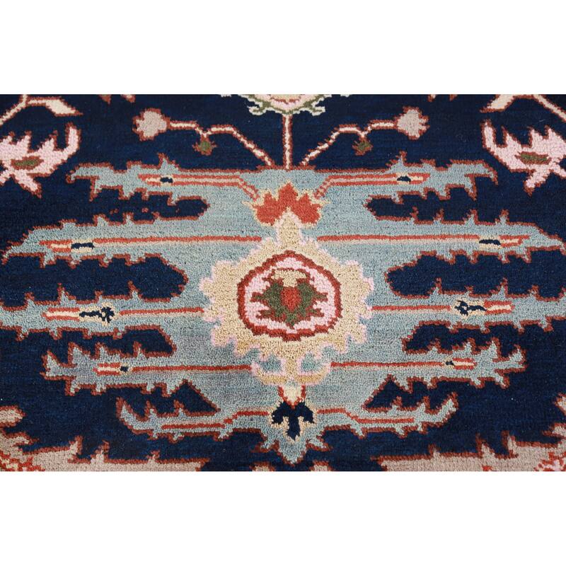 Hand Knotted Oriental 100% Wool Carpet Traditional Medallion Navy Blue & Blues Heriz (serapi) Area Rug - 13' 10'' X 9' 11''