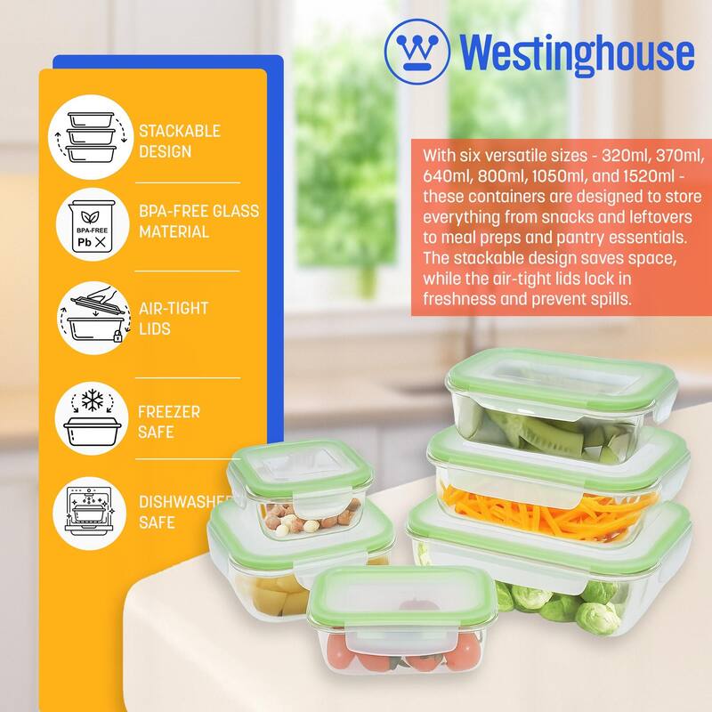 Westinghouse 6-Piece Glass Food Storage Container Set - 320 to 1520ml