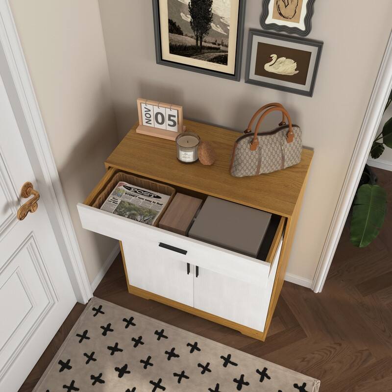 Modern 4-Tier Shoe Cabinet with Drawer & Adjustable Shelves, White Wooden Entryway Storage Organizer