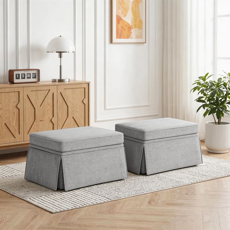 2 Set Rectangle Chenille Upholstered Storage Ottoman
