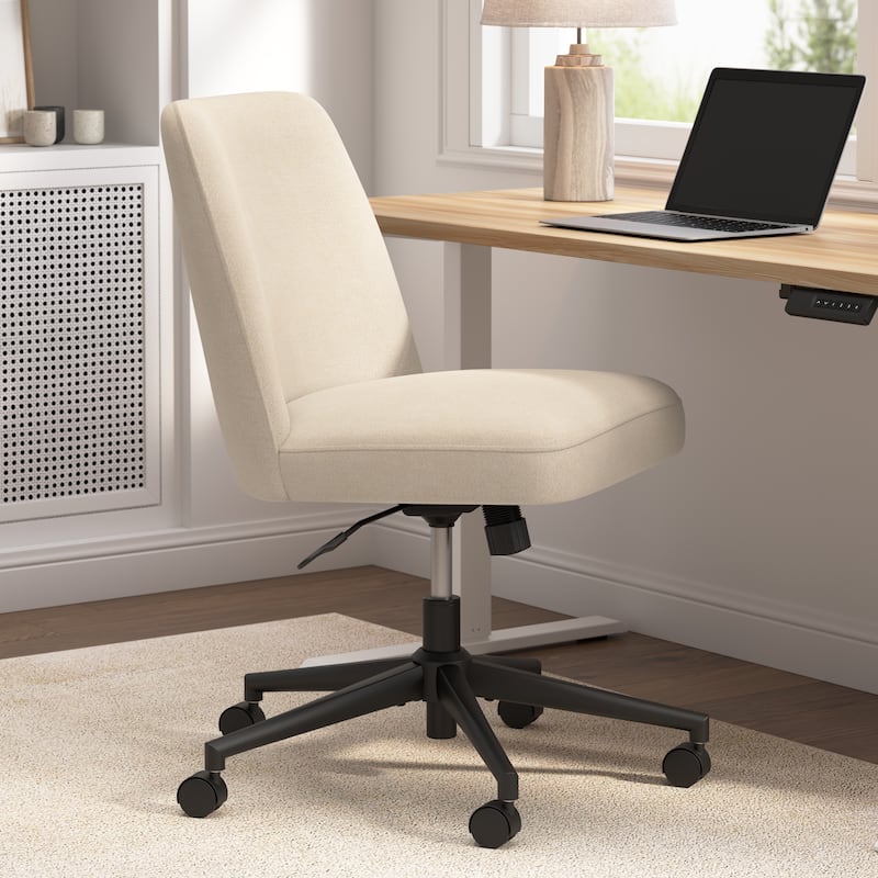 Bush Furniture Serenity Mid Back Armless Office Chair with Wheels - Soft Beige Fabric