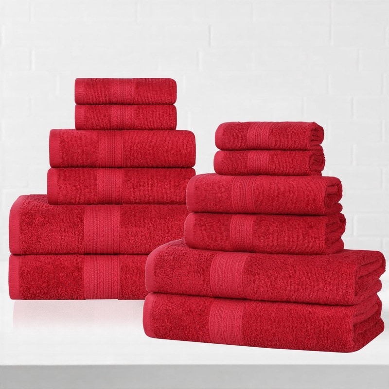 Superior Eco-Friendly Sustainable Cotton 12-Piece Bathroom Towel Set - Cranberry