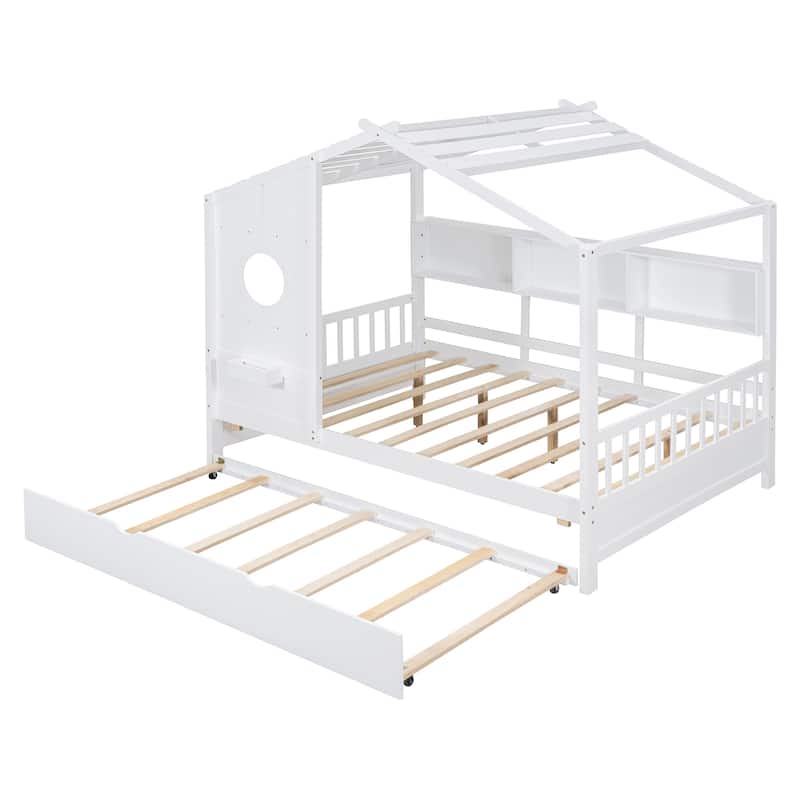 Wooden Full Size House Bed With Trundle