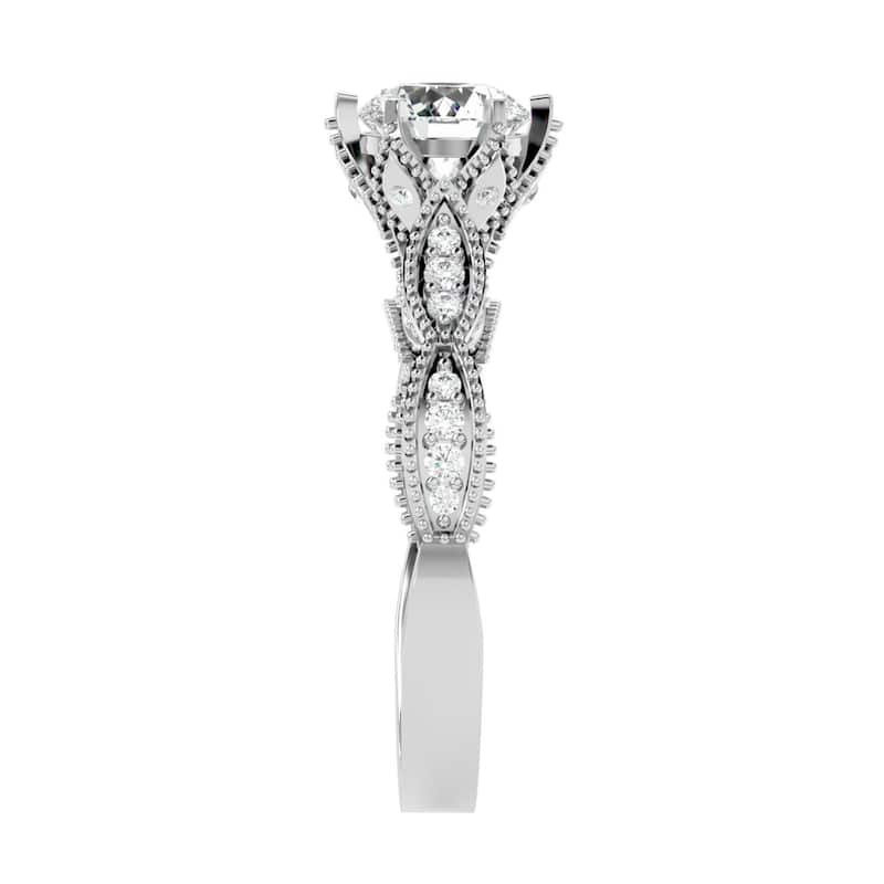 1 3/8Ct Vintage Moissanite & Diamond Engagement Ring White, Yellow, Rose Gold