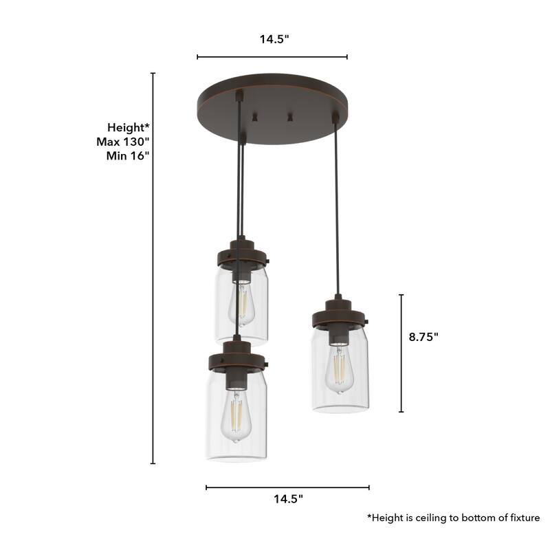 Hunter Devon Park 3-Light Round Cluster Pendant - Kitchen Island, Dining Room, Entry - Farmhouse, Rustic