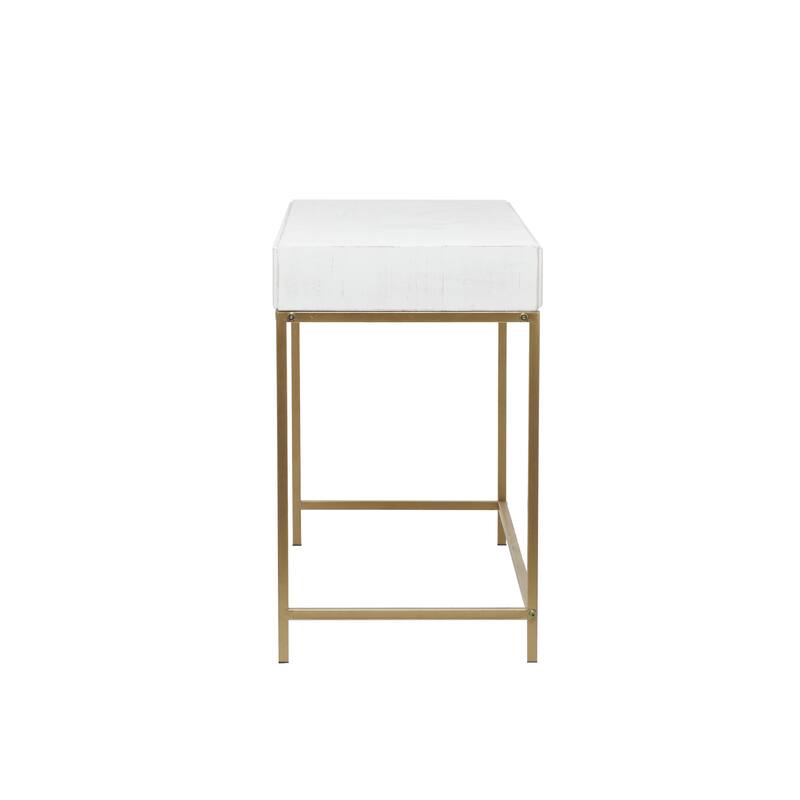 Wooden 2 Drawers Console Table with Gold Metal Frame - White - Roche River Decor