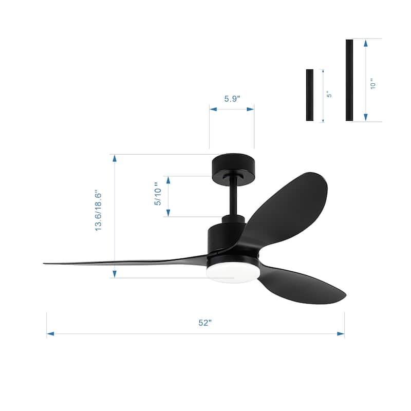 52 Inch Black LED Ceiling Fan with Lights and Remote(3-Blade)
