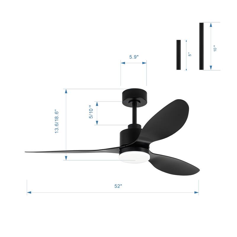 52-inch Ceiling Fans with LED Light Remote and Downrod(3-Blade)
