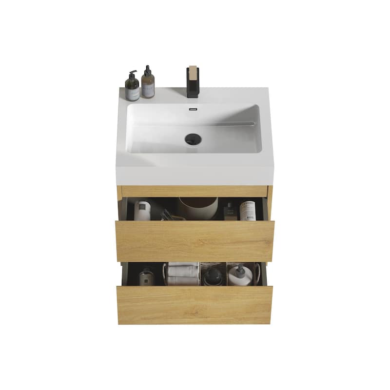 24"Bathroom Vanity with Sink,Wall Mounted Floating Bathroom Vanity,One-Piece Glossy White Sink Basin without Drain and Fauce