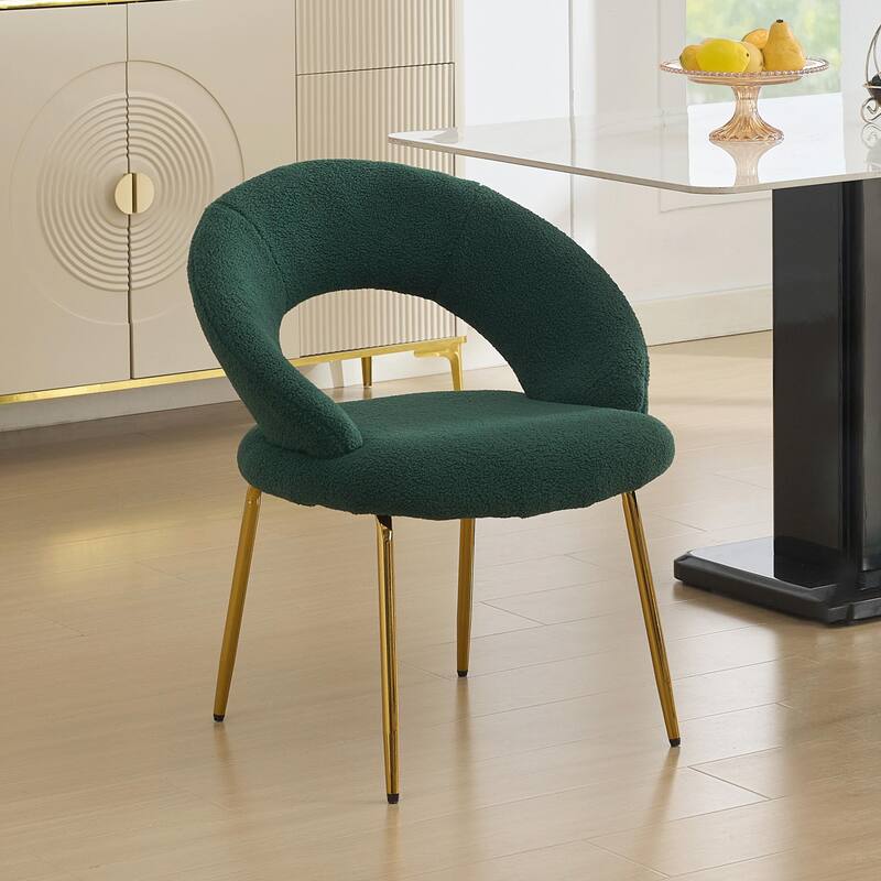 Set of 1 Velvet Dining Chair with Curved Backrest and Gold Metal Legs - Dark Green