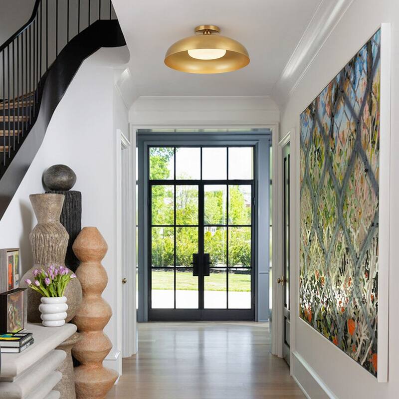 Scandinavian Iron Dome White Glass Dimmable LED Ceiling Light