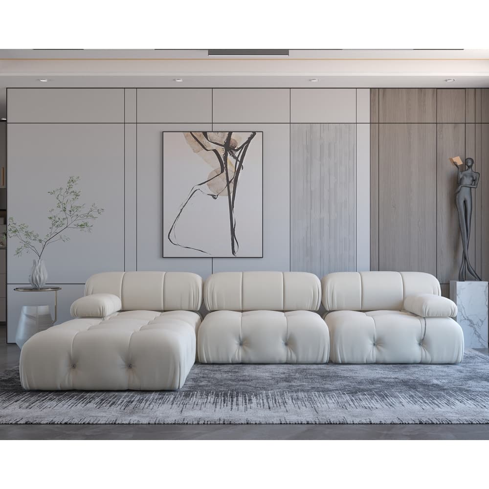 4-Seat Velvet Upholstered Reversible L-Shaped Sectional Sofa