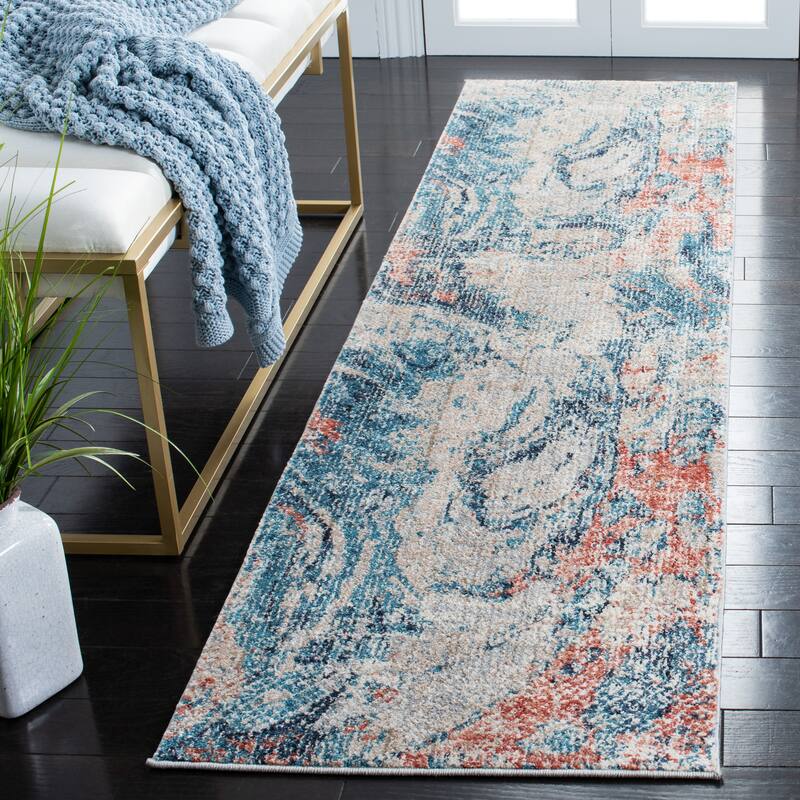 SAFAVIEH Madison Charleen Modern Abstract Rug - 2'2" x 8' Runner - Beige/Blue