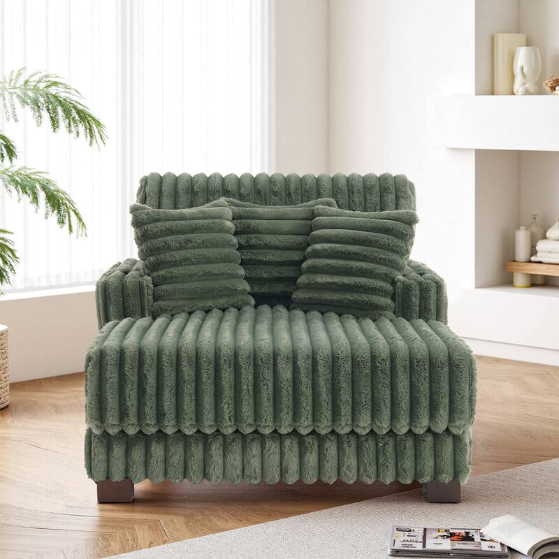 Modern Upgraded Plush Fabric Sofa Chaise Lounge with Pillows - Green