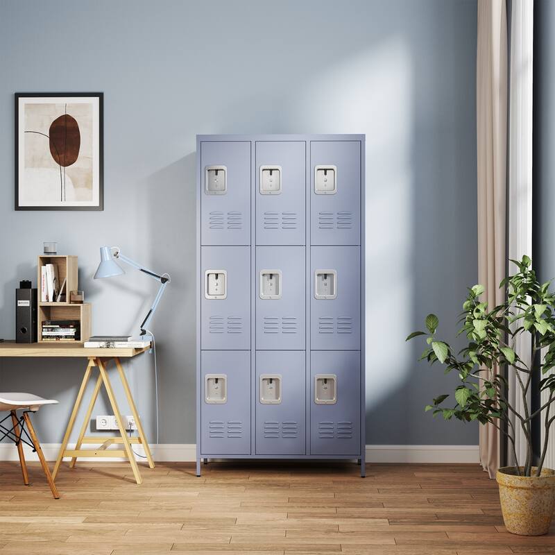 72"H Metal Lockers With 9 Door,Storage Cabinet With Lock for Employees,School,Gym - Grey