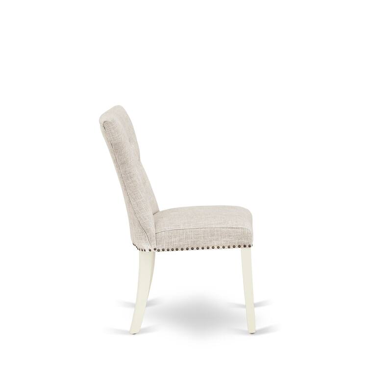 East West Furniture Table Set- a Dining Room Table with X-Legs and Doeskin Linen Fabric Parson Chairs, Off-White(Pieces Options)