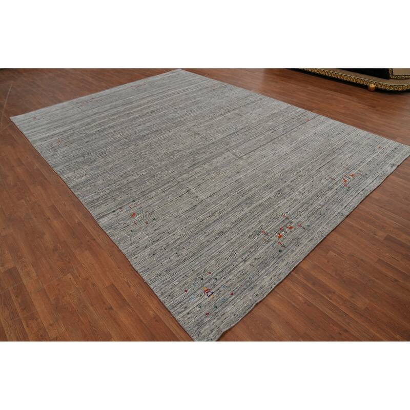 Hand Knotted Oriental 100% Wool Carpet Tribal Animal Pictorial Greys & Charcoal Gabbeh Area Rug - 12' 6'' X 9' 2''