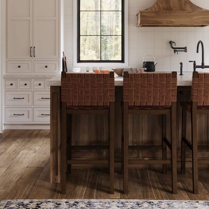 Maven Lane Noah Kitchen Dining Stool with Vegan Leather