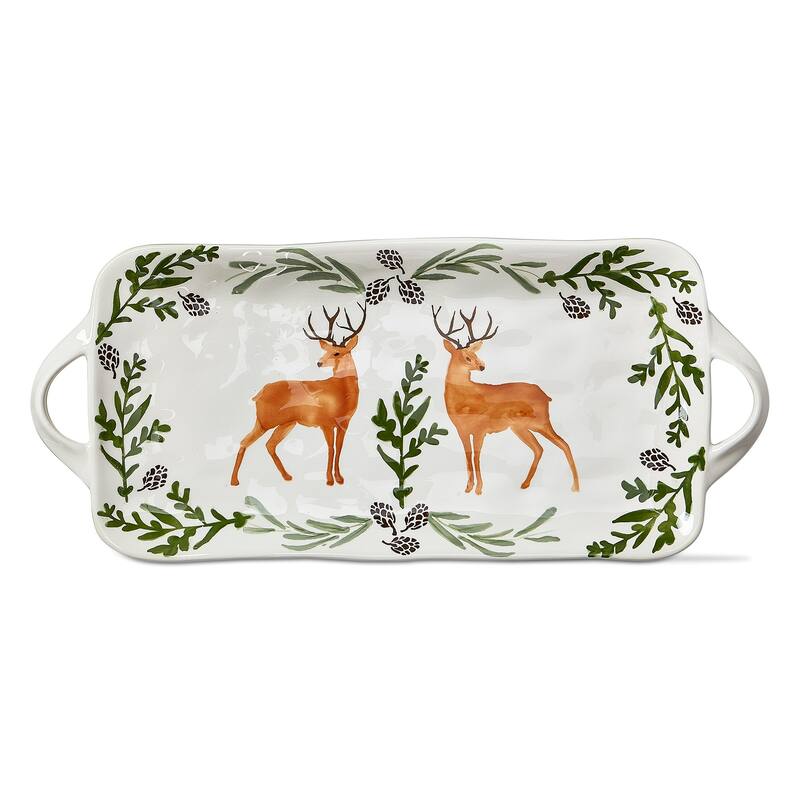 Warm Wishes Stag Rectangle Earthenware Serving Platter with Handles