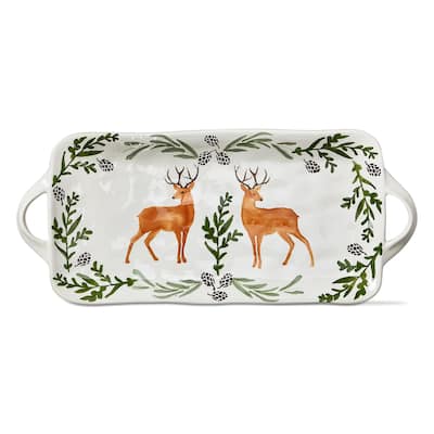Warm Wishes Stag Rectangle Earthenware Serving Platter with Handles