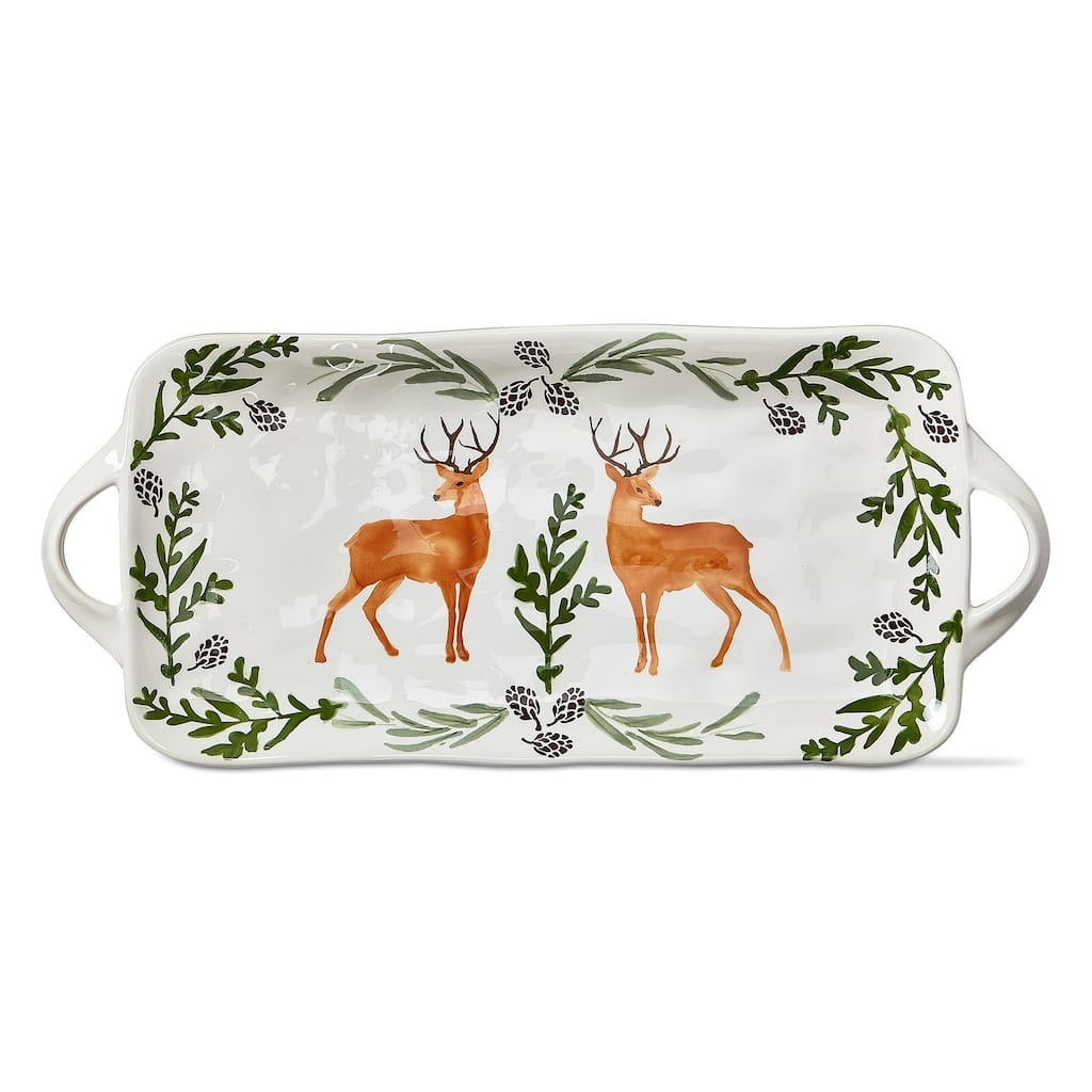 Warm Wishes Stag Rectangular Platter - Multicolor Ceramic Serving Dish, Dishwasher Safe, 17" L x 9" W x 1" H